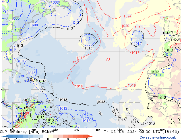 SLP tendency ECMWF Th 06.06.2024 06 UTC