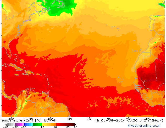 Temperatura (2m) ECMWF gio 06.06.2024 03 UTC