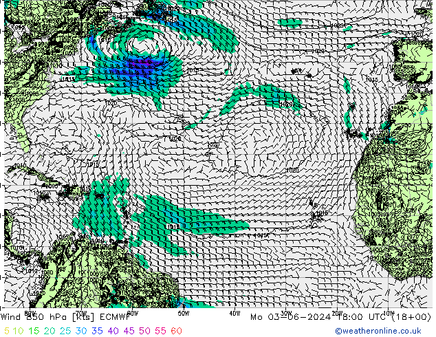 Rüzgar 850 hPa ECMWF Pzt 03.06.2024 18 UTC