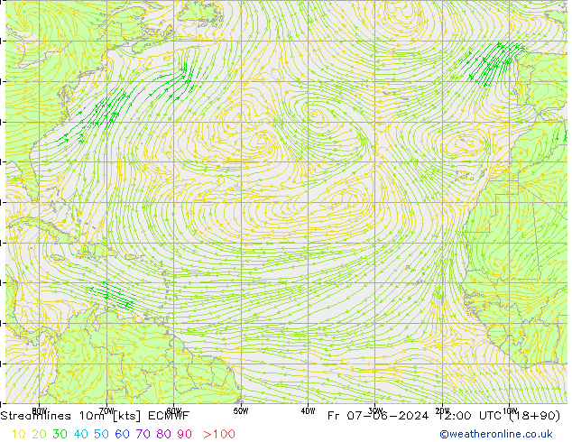 Streamlines 10m ECMWF Fr 07.06.2024 12 UTC