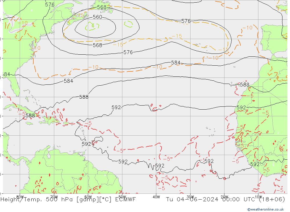 Height/Temp. 500 hPa ECMWF Tu 04.06.2024 00 UTC