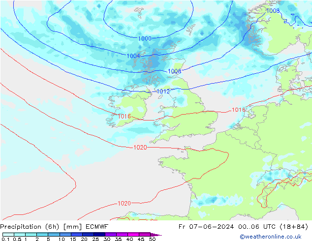 Z500/Rain (+SLP)/Z850 ECMWF vie 07.06.2024 06 UTC