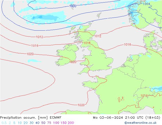 Precipitation accum. ECMWF lun 03.06.2024 21 UTC