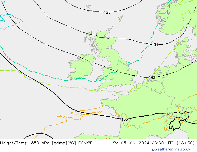 Height/Temp. 850 hPa ECMWF mer 05.06.2024 00 UTC