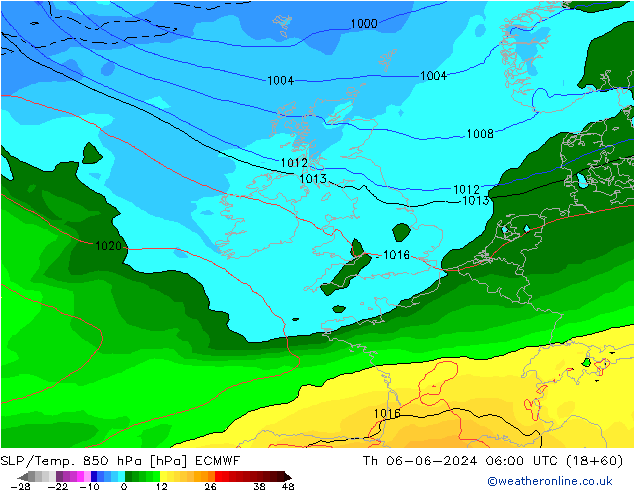 SLP/Temp. 850 hPa ECMWF jeu 06.06.2024 06 UTC