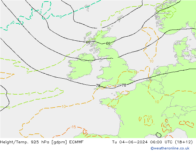 Height/Temp. 925 hPa ECMWF Út 04.06.2024 06 UTC