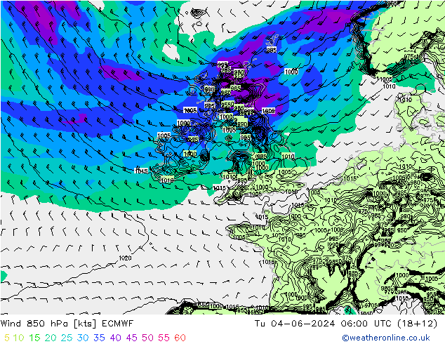 Rüzgar 850 hPa ECMWF Sa 04.06.2024 06 UTC