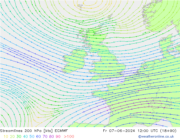 Streamlines 200 hPa ECMWF Fr 07.06.2024 12 UTC