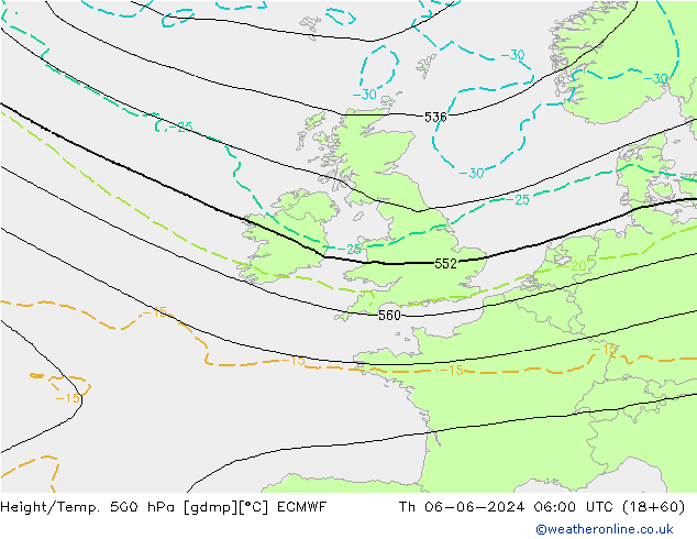 Z500/Rain (+SLP)/Z850 ECMWF Qui 06.06.2024 06 UTC