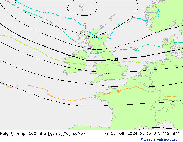 Z500/Rain (+SLP)/Z850 ECMWF vie 07.06.2024 06 UTC