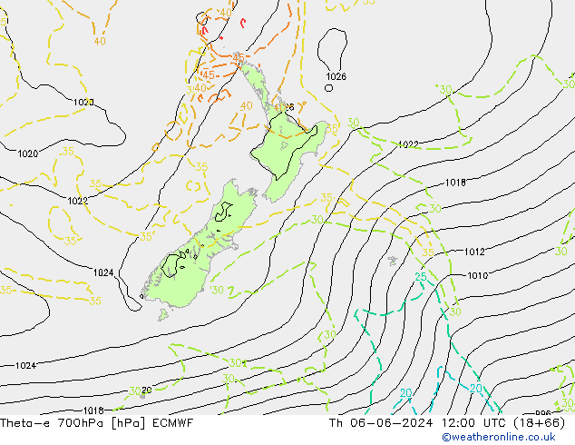 Theta-e 700hPa ECMWF Th 06.06.2024 12 UTC