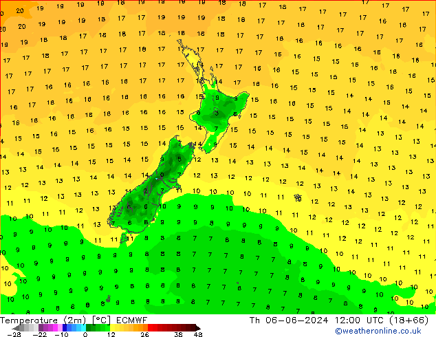 Temperatura (2m) ECMWF Qui 06.06.2024 12 UTC