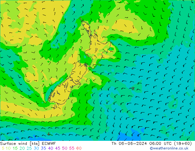 ветер 10 m ECMWF чт 06.06.2024 06 UTC