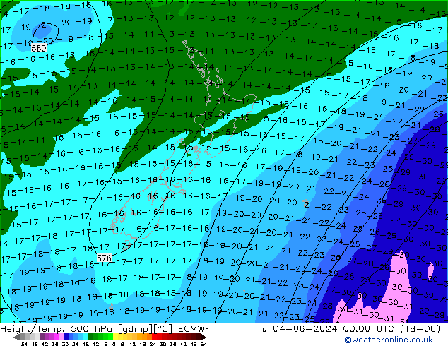 Z500/Rain (+SLP)/Z850 ECMWF Út 04.06.2024 00 UTC