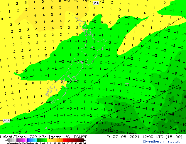 Height/Temp. 700 hPa ECMWF pt. 07.06.2024 12 UTC