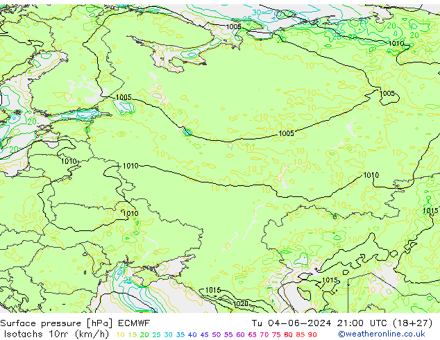 Isotachs (kph) ECMWF Tu 04.06.2024 21 UTC