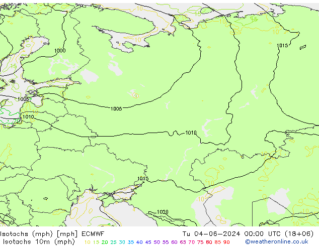 Izotacha (mph) ECMWF wto. 04.06.2024 00 UTC
