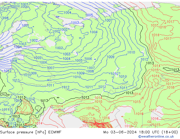 Surface pressure ECMWF Mo 03.06.2024 18 UTC