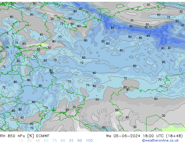 RH 850 hPa ECMWF  05.06.2024 18 UTC