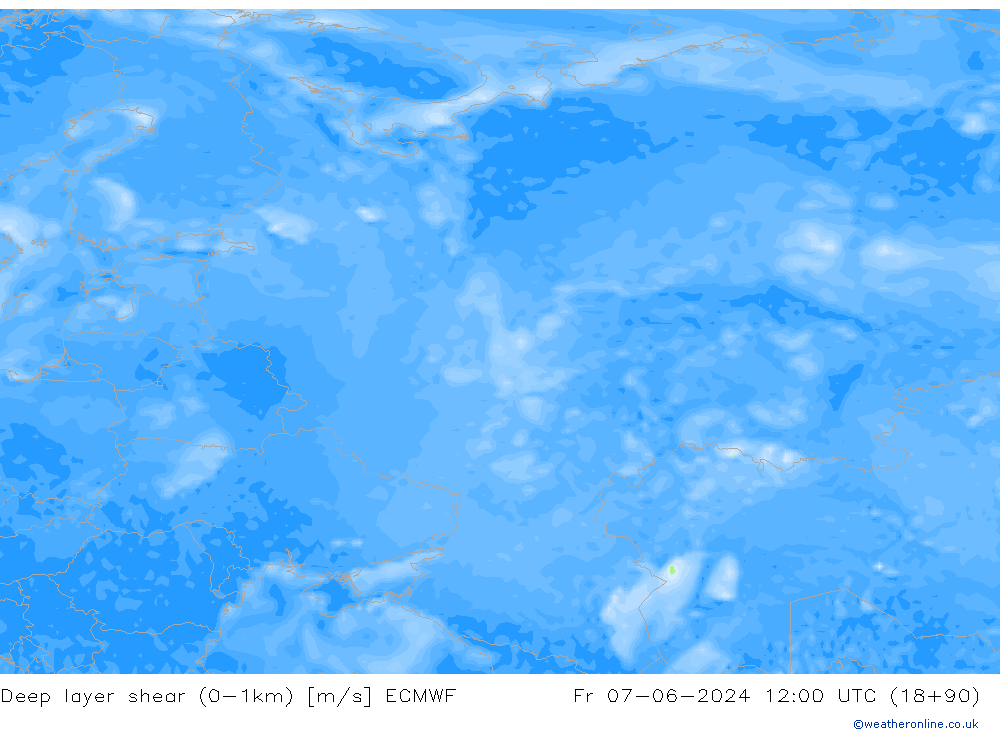 Deep layer shear (0-1km) ECMWF Fr 07.06.2024 12 UTC