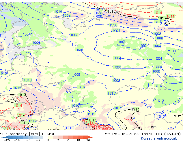 SLP tendency ECMWF Qua 05.06.2024 18 UTC