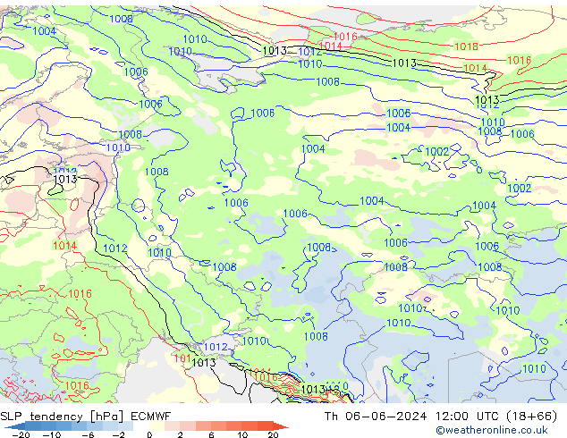 SLP tendency ECMWF Qui 06.06.2024 12 UTC