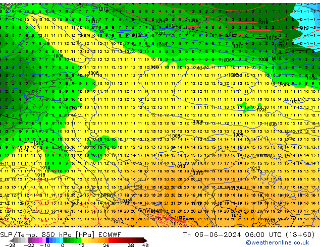 850 hPa Yer Bas./Sıc ECMWF Per 06.06.2024 06 UTC