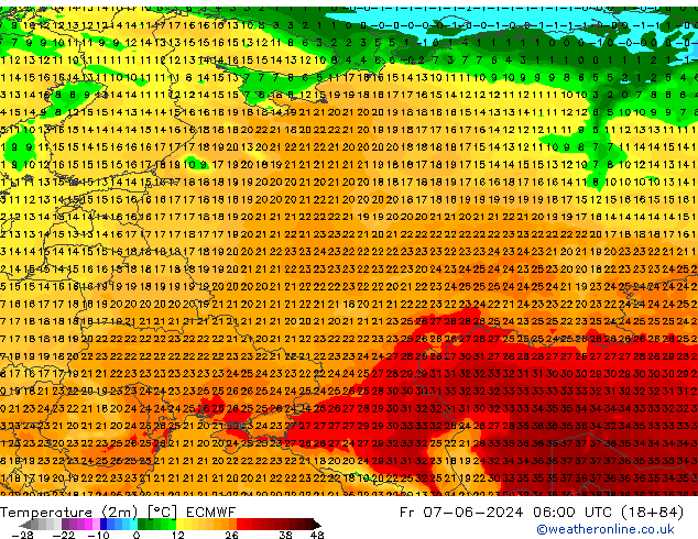 température (2m) ECMWF ven 07.06.2024 06 UTC