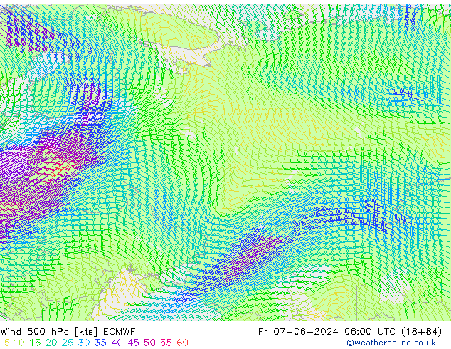 Wind 500 hPa ECMWF Fr 07.06.2024 06 UTC