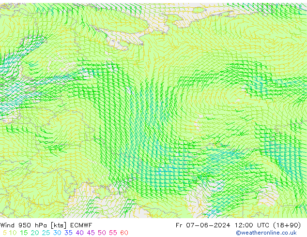 Vento 950 hPa ECMWF Sex 07.06.2024 12 UTC