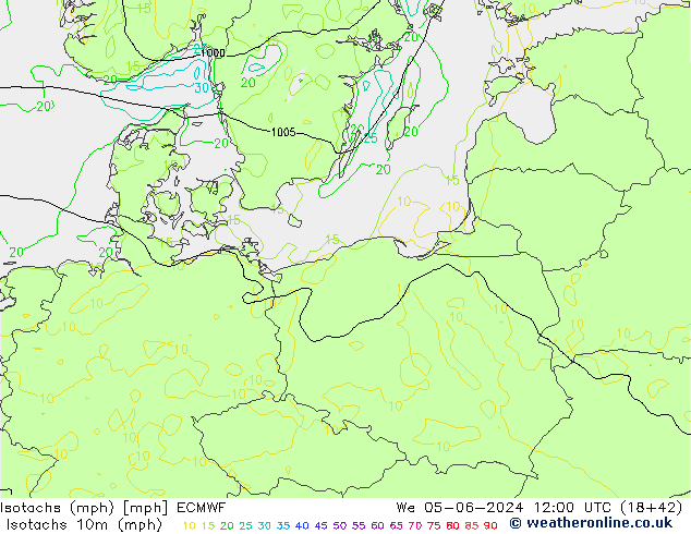 Isotachs (mph) ECMWF Qua 05.06.2024 12 UTC