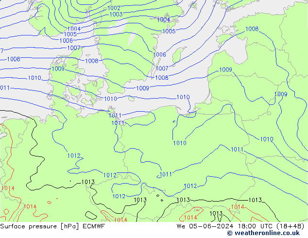 Atmosférický tlak ECMWF St 05.06.2024 18 UTC