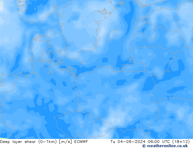 Deep layer shear (0-1km) ECMWF Sa 04.06.2024 06 UTC