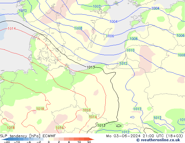 Tendencia de presión ECMWF lun 03.06.2024 21 UTC