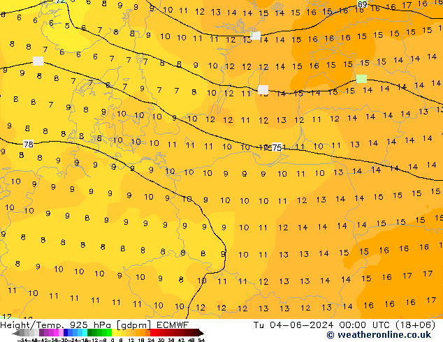 Géop./Temp. 925 hPa ECMWF mar 04.06.2024 00 UTC