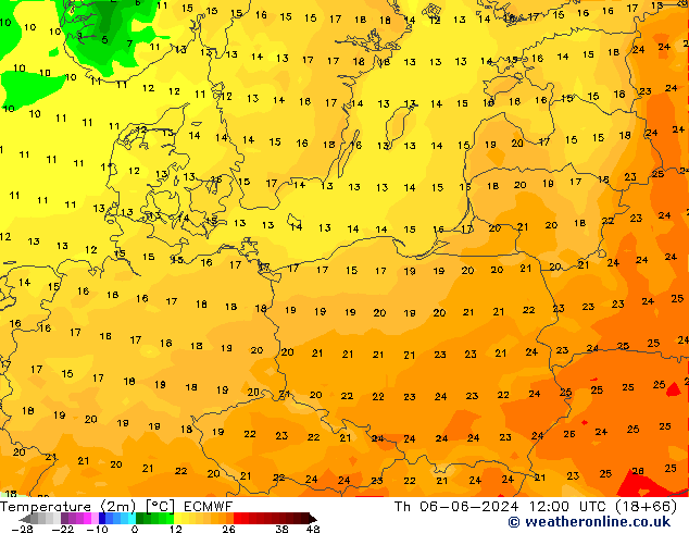 Temperature (2m) ECMWF Th 06.06.2024 12 UTC