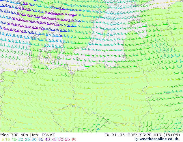 wiatr 700 hPa ECMWF wto. 04.06.2024 00 UTC