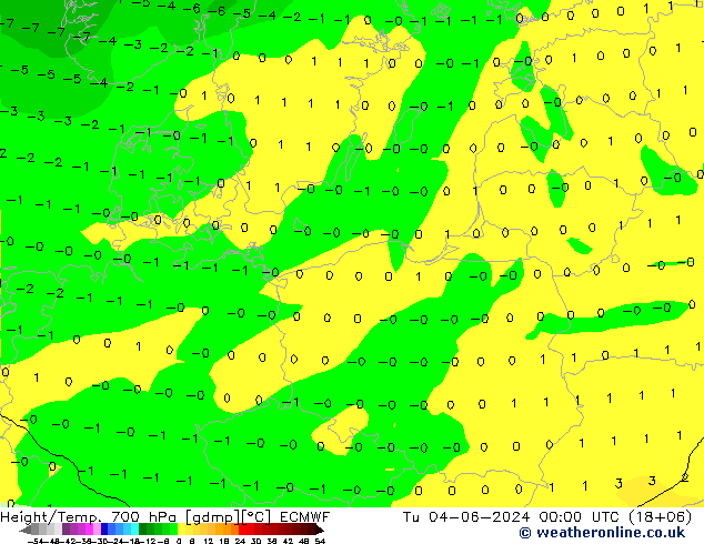 Height/Temp. 700 hPa ECMWF wto. 04.06.2024 00 UTC