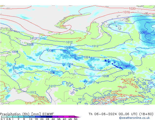 Precipitation (6h) ECMWF Th 06.06.2024 06 UTC