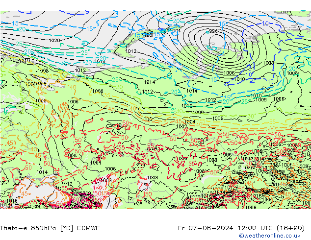 Theta-e 850hPa ECMWF Pá 07.06.2024 12 UTC