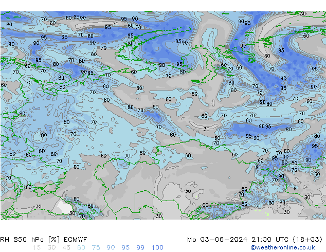 RH 850 гПа ECMWF пн 03.06.2024 21 UTC