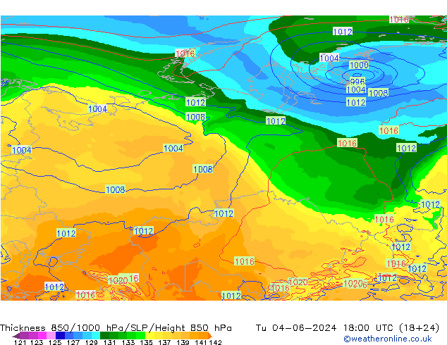 Dikte 850-1000 hPa ECMWF di 04.06.2024 18 UTC