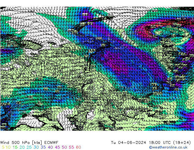 Vento 500 hPa ECMWF mar 04.06.2024 18 UTC