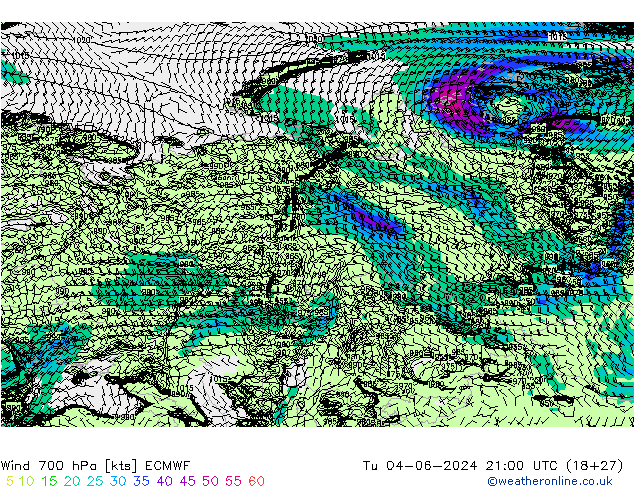 ветер 700 гПа ECMWF вт 04.06.2024 21 UTC