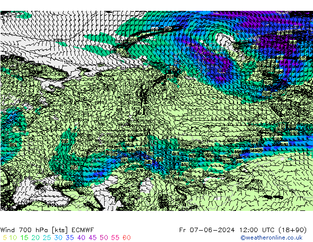 Wind 700 hPa ECMWF Pá 07.06.2024 12 UTC
