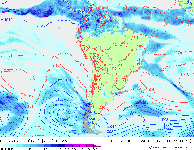 Precipitation (12h) ECMWF Fr 07.06.2024 12 UTC