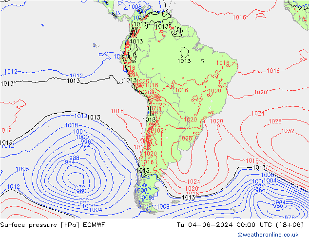 Surface pressure ECMWF Tu 04.06.2024 00 UTC