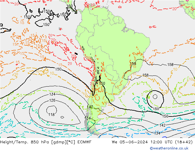 Height/Temp. 850 hPa ECMWF mer 05.06.2024 12 UTC