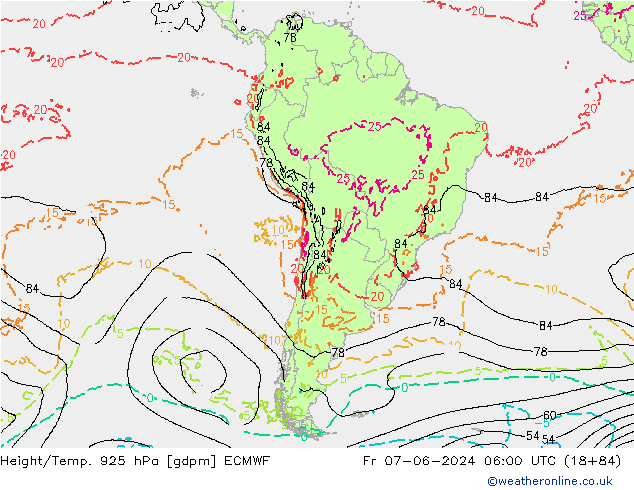 Height/Temp. 925 hPa ECMWF Fr 07.06.2024 06 UTC