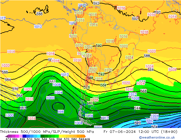 Thck 500-1000гПа ECMWF пт 07.06.2024 12 UTC